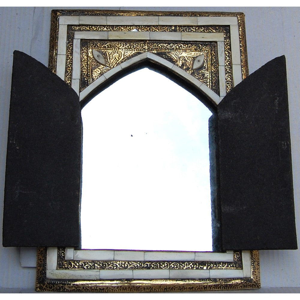 Espejo Arabe Hueso Latón - 2 Tamaños - Naranja - Blanco