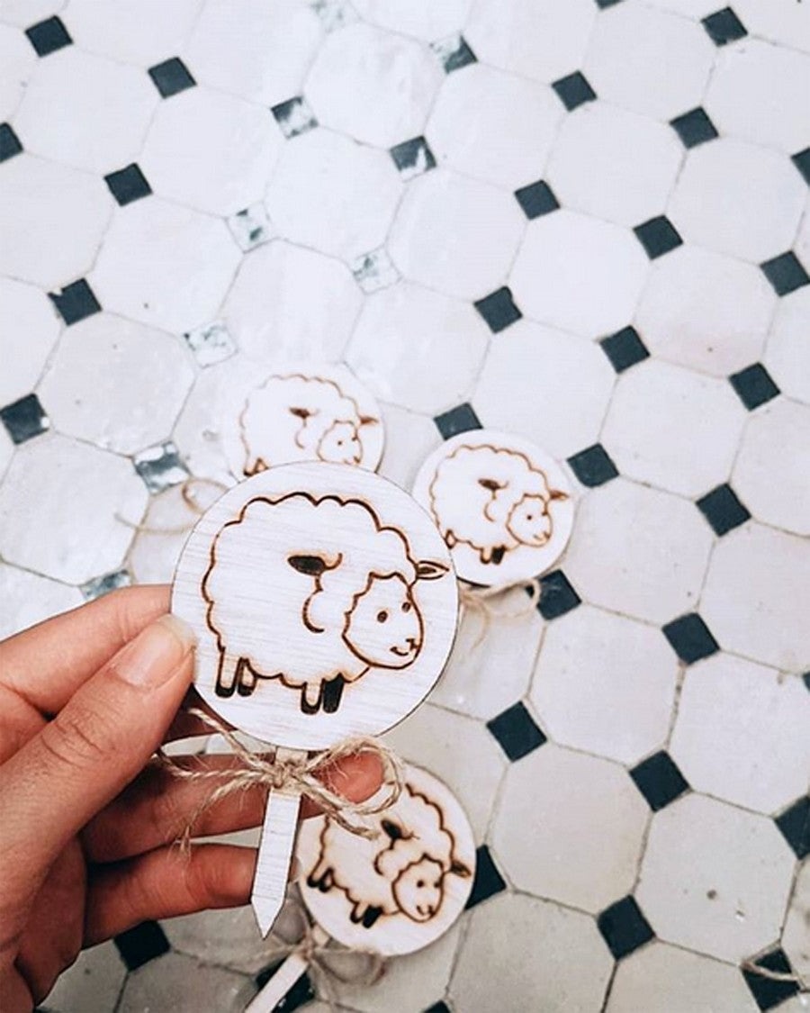 Pack Decoración Tartas Eid Adha - 6 x Cordero Madera