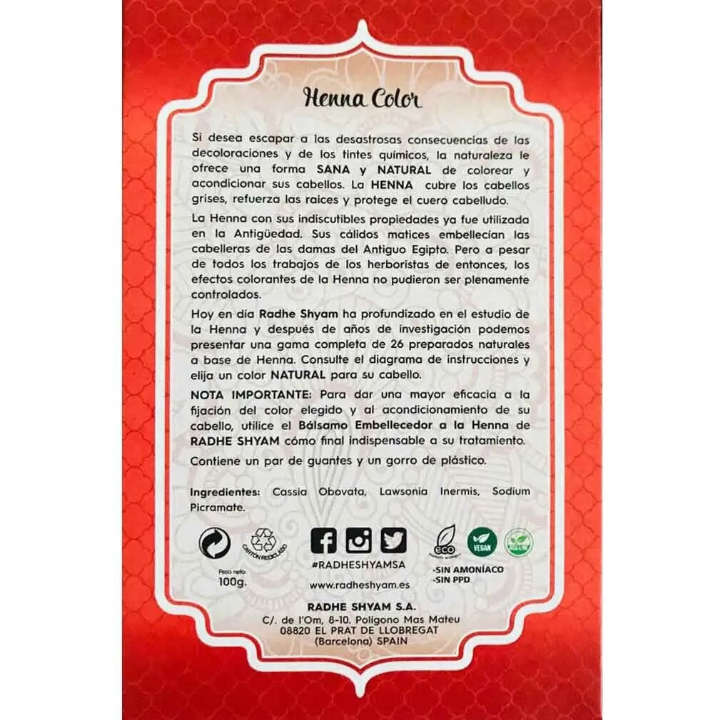 Henna Natural Teñir Pelo - Color Caoba Oscuro - Radhe Shyam - 100 gr