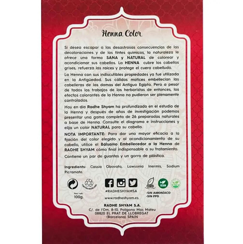 Henna Natural Teñir Pelo - Super Caoba Oscuro-Radhe Shyam-100 gr