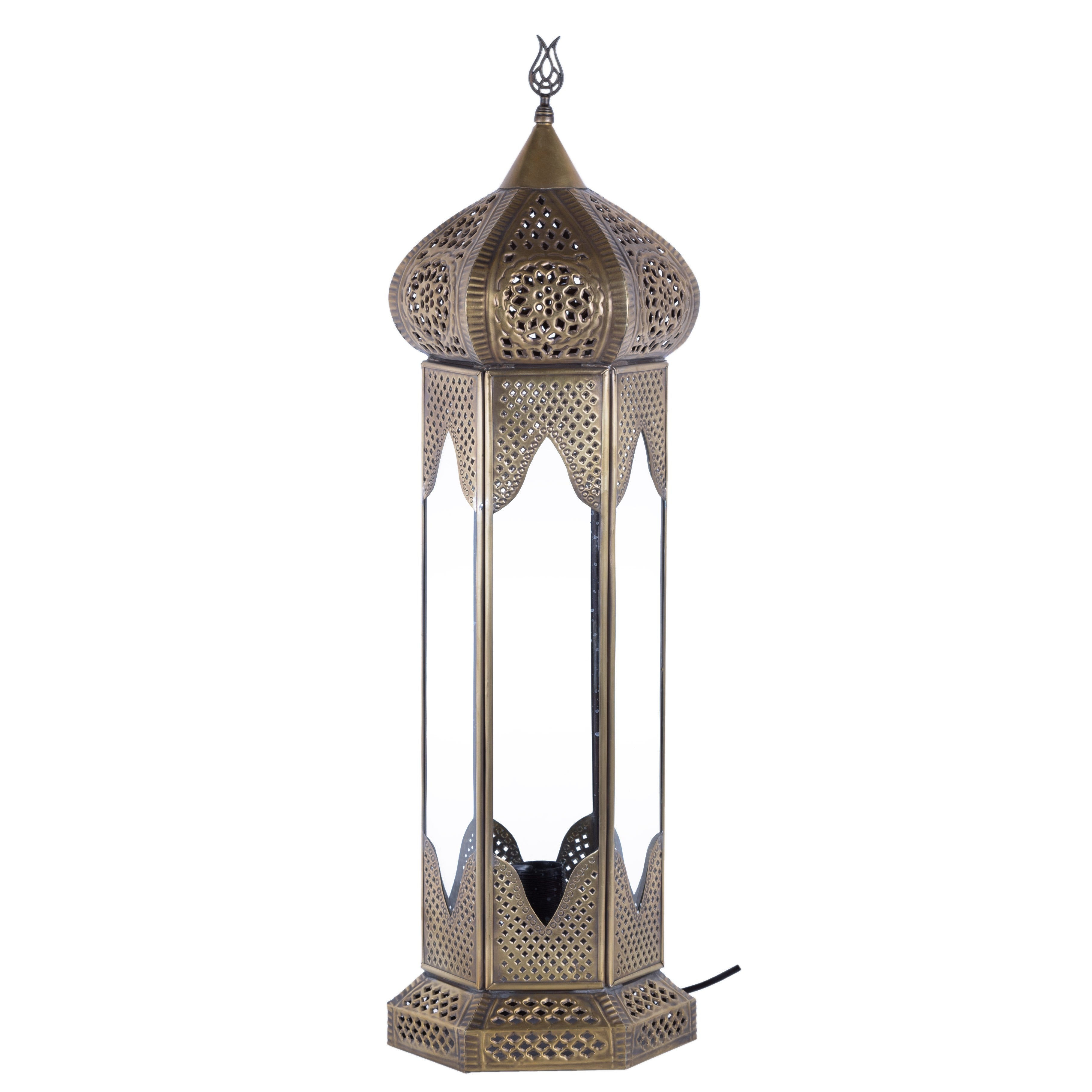 Farol de mesa Bronce Envejecido - Decoración Andalusí Artesanía Turca - Modelo Samarcanda - 67 cm