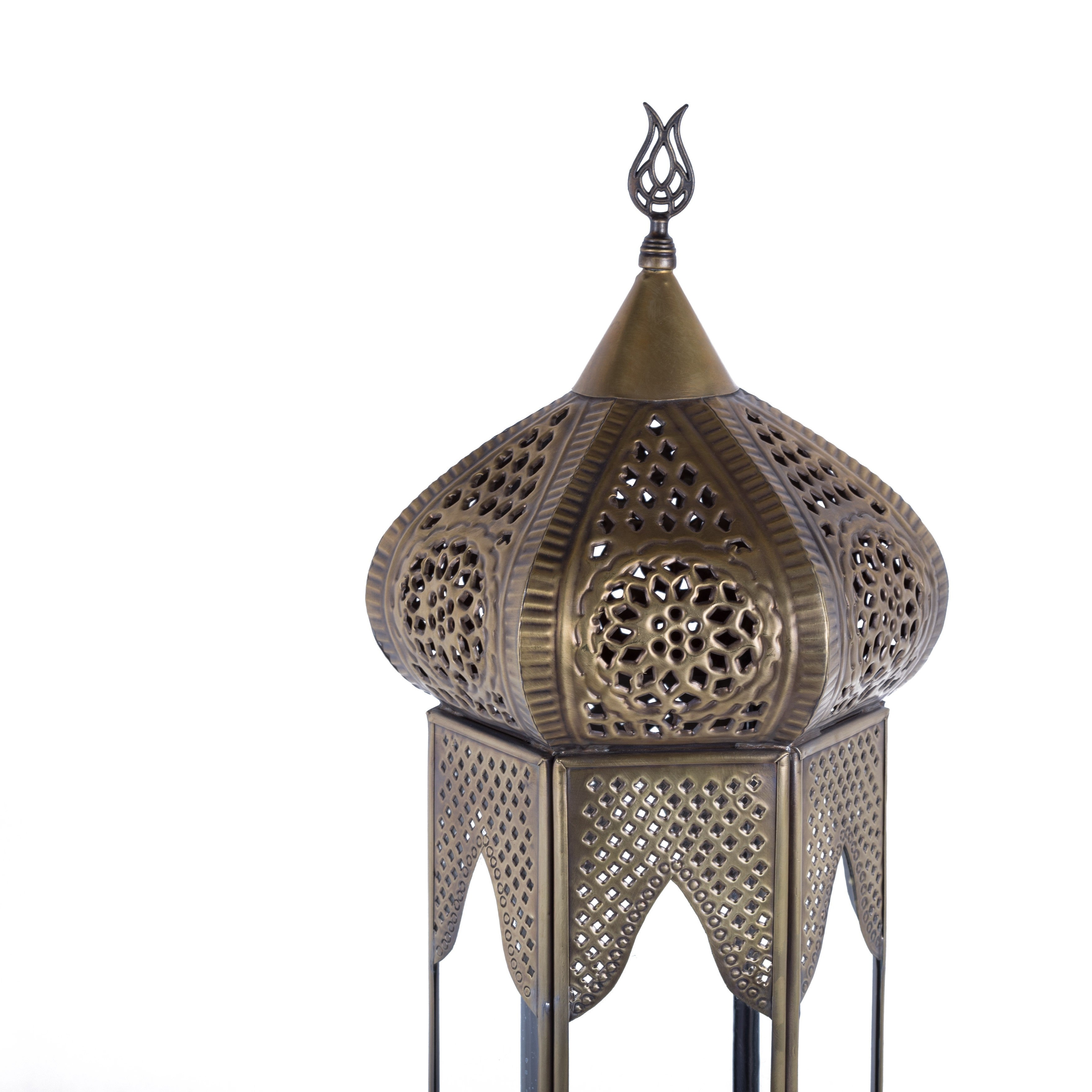 Farol de mesa Bronce Envejecido - Decoración Andalusí Artesanía Turca - Modelo Samarcanda - 67 cm