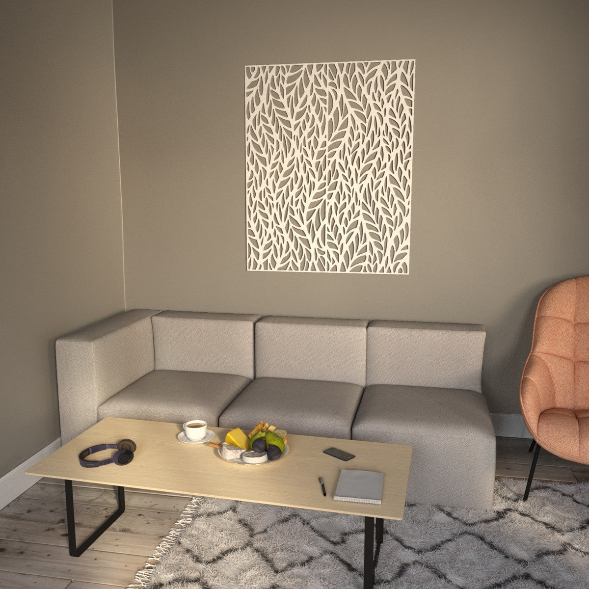 Celosía Madera Blanca - Diseño Otoño - 100 x 80 cm