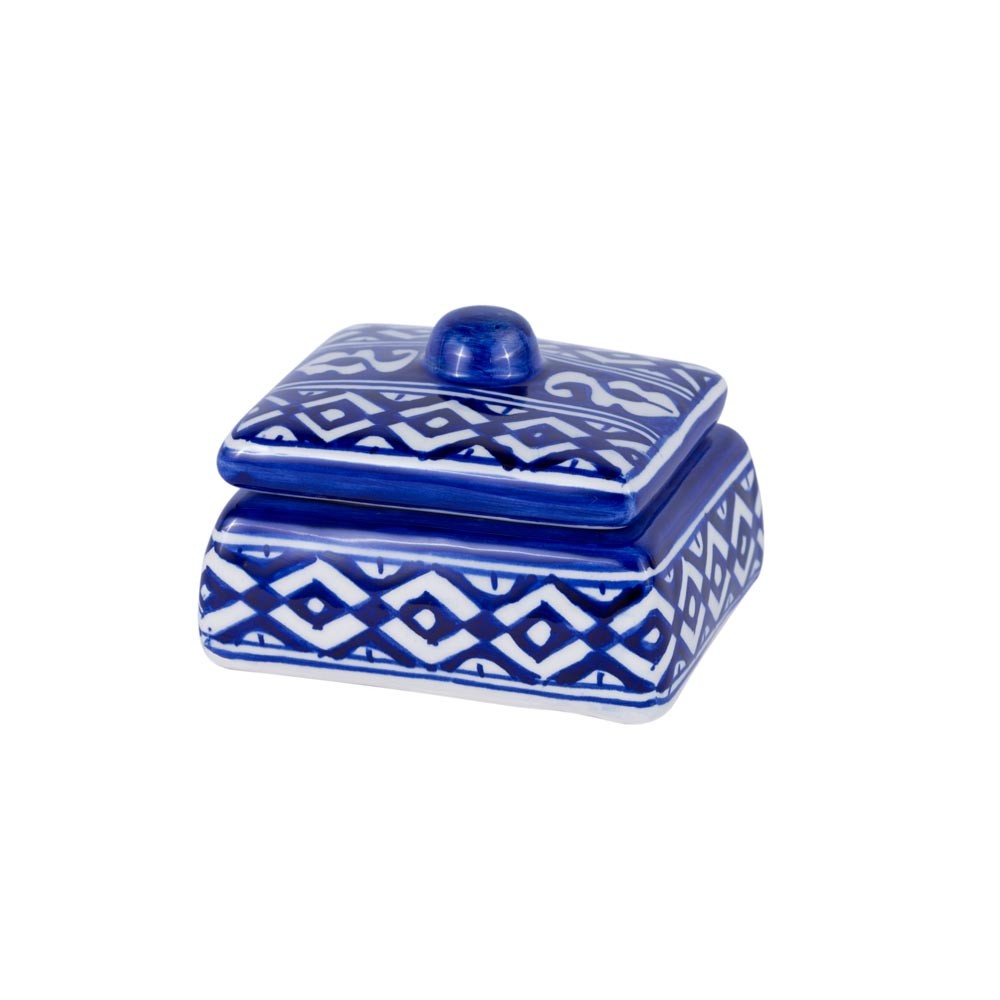 Cajita Bombonera Cuadrada - Cerámica Fez - Pintado a mano - Modelo WALADA