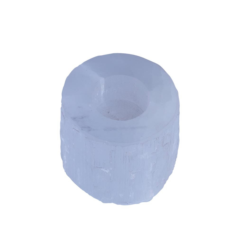 Porta Velas Cilindro Selenita - Mineral Bruto - Feng Shui