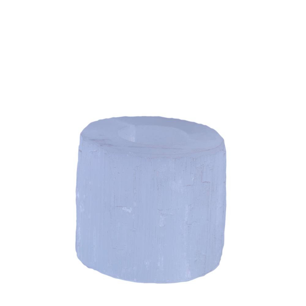Porta Velas Cilindro Selenita - Mineral Bruto - Feng Shui