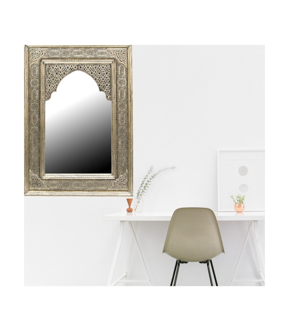 Espejo Decoración Árabe - 80 x 60 cm - Alpaca Tallada - Modelo Lotus