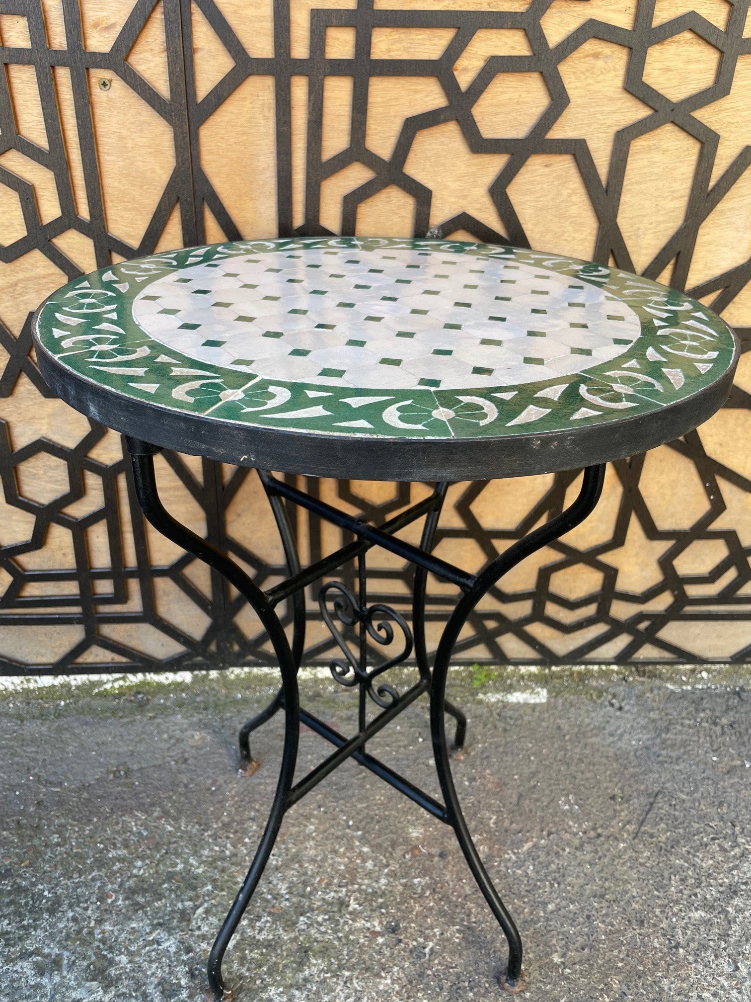 Mesa de Mosáico 40 cm - Redonda VERDE - Azulejos Fez - Modelo AKHDAR MUDAWAR