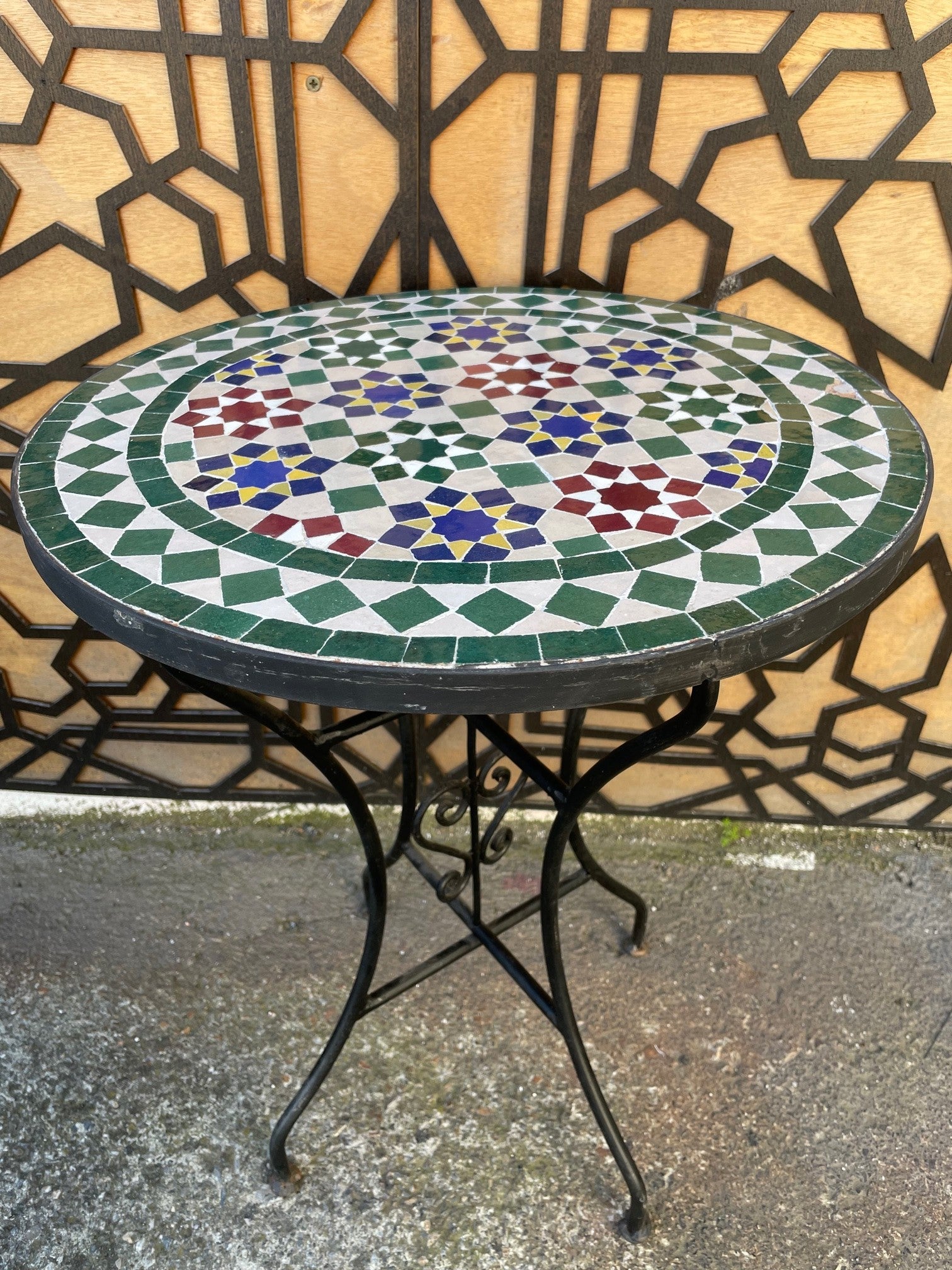 TARA Mesa de Mosáico 40 cm - Redonda MULTICOLOR - Azulejos Fez - Modelo AKHDAR MUDAWAR