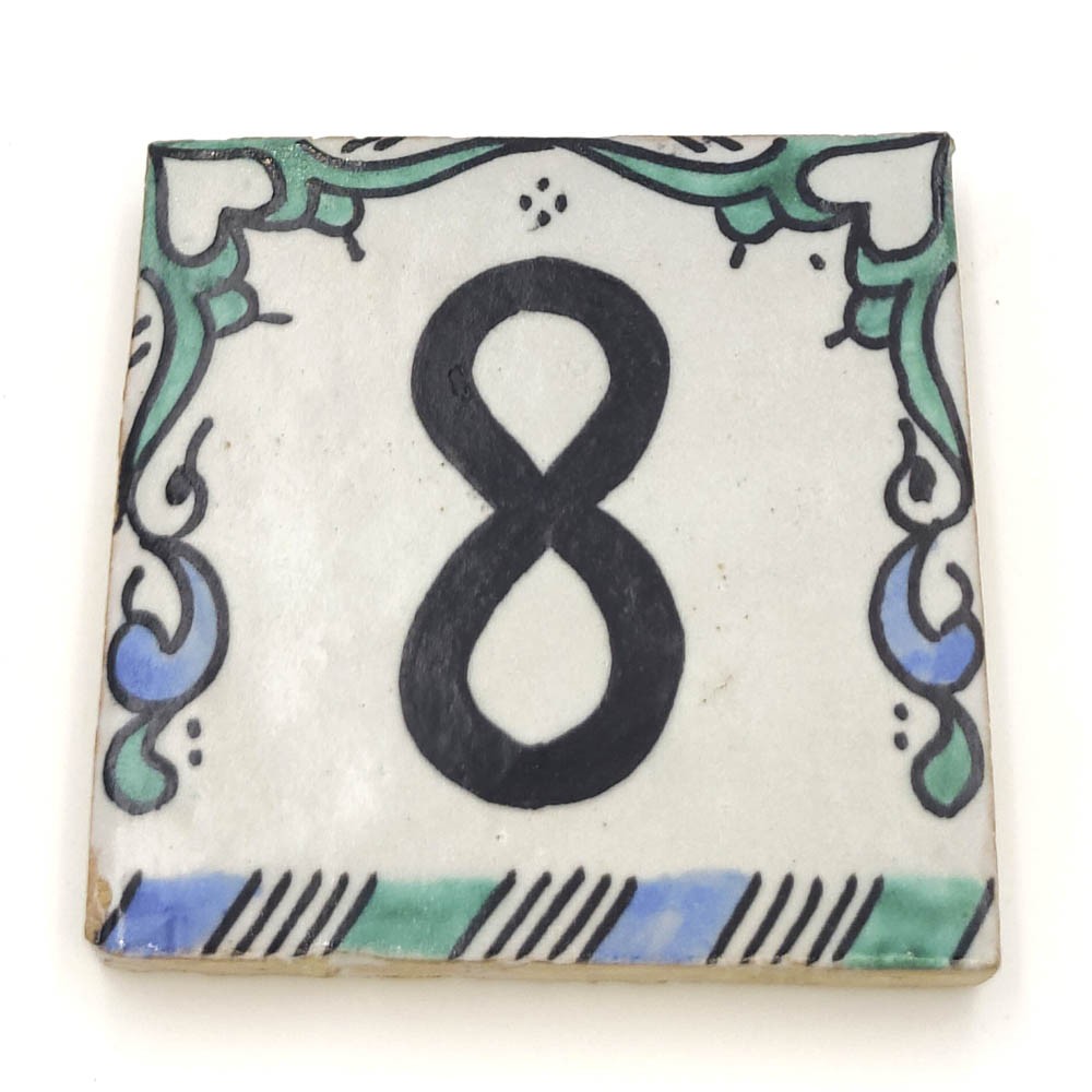 Número Casa Azulejo Andalusí Verde - Mosaico Nazari - 10 cm - Artesanal - Modelo Arkamun