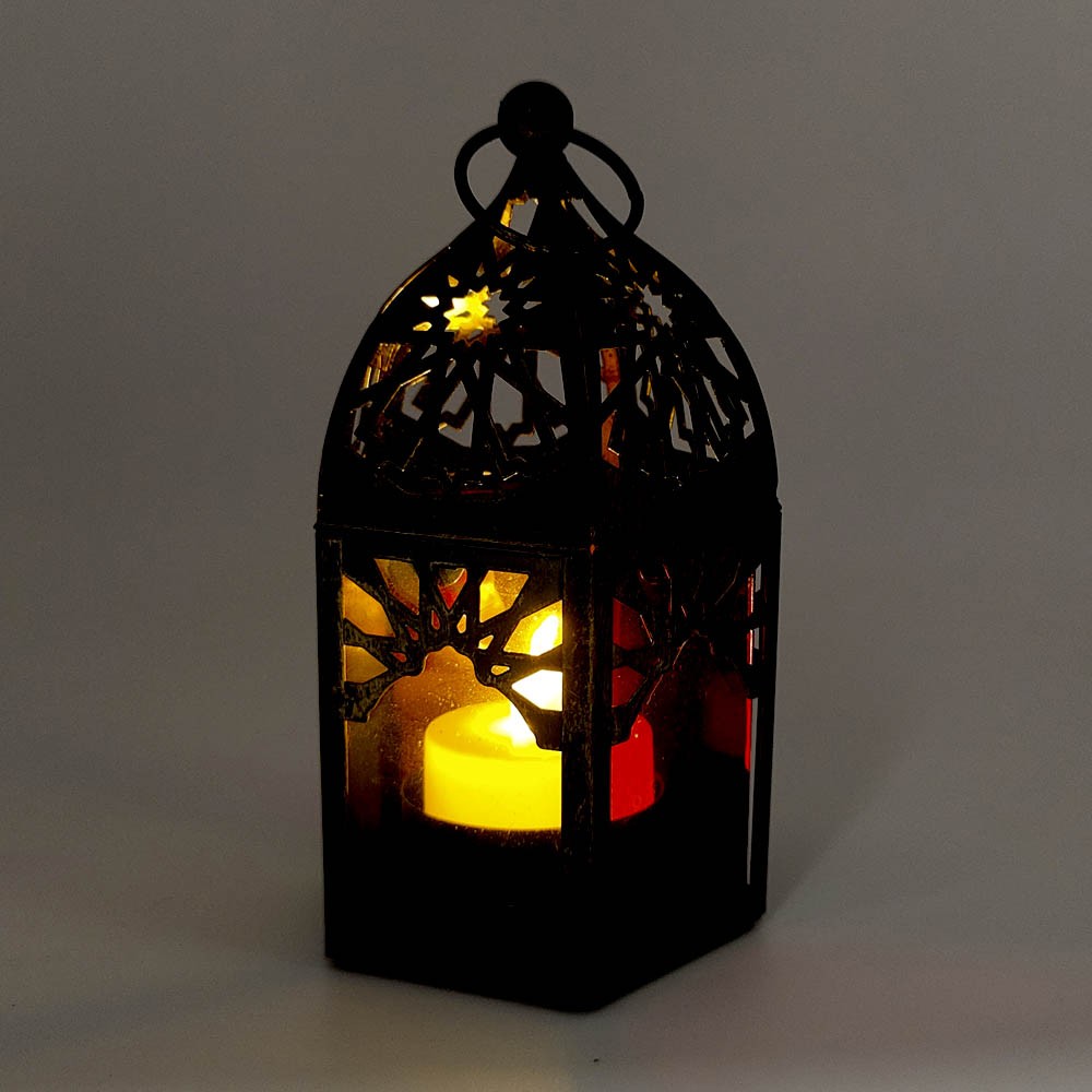 Farolillo Árabe Metal Portavelas Cristales Multicolor - Modelo Fanus