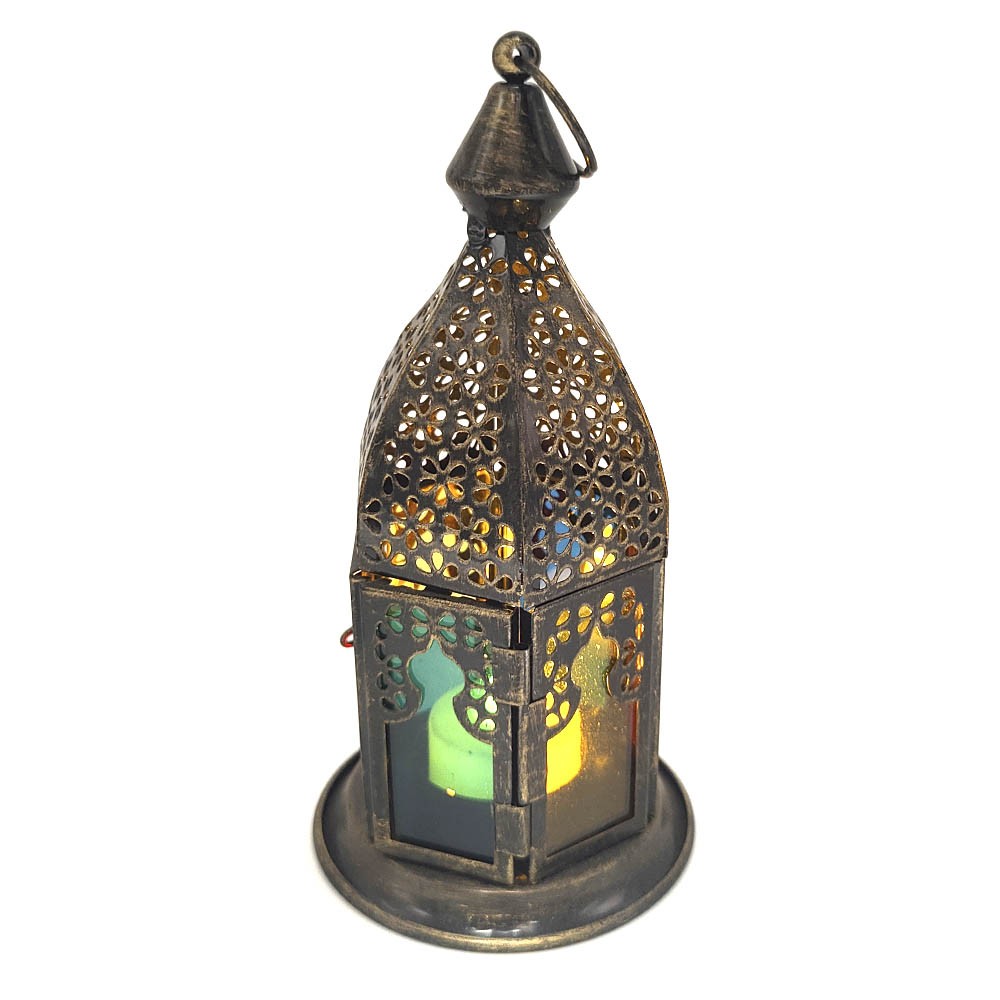 Farolillo Árabe Metal Portavelas Cristales Multicolor - Modelo Fanus