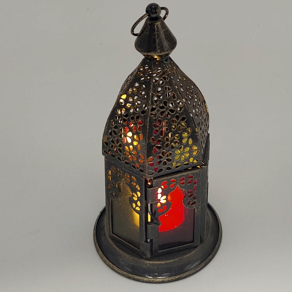 Farolillo Árabe Metal Portavelas Cristales Multicolor - Modelo Fanus