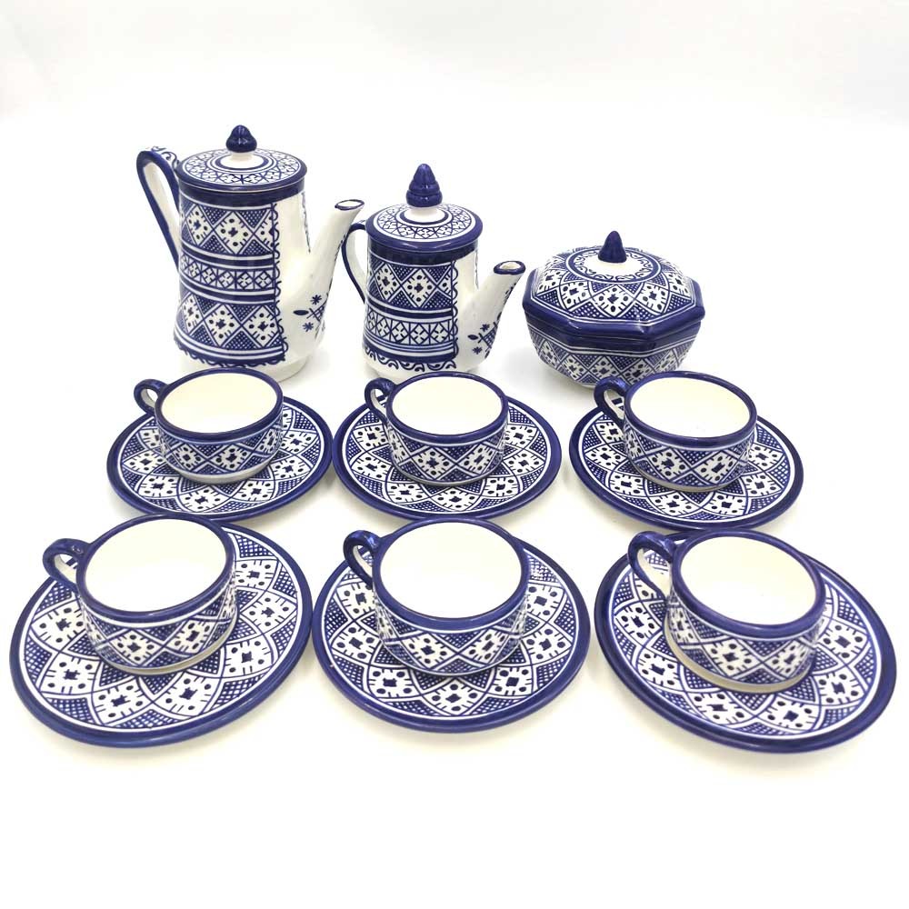 Juego set de Té Cerámica de Fez - Pintado artesanalmente - Modelo Sahn