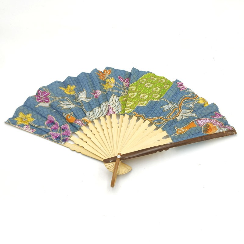 Abanico Tela Algodón Teñidos y Bambú - Artesania Asiatica - Modelo Albanda