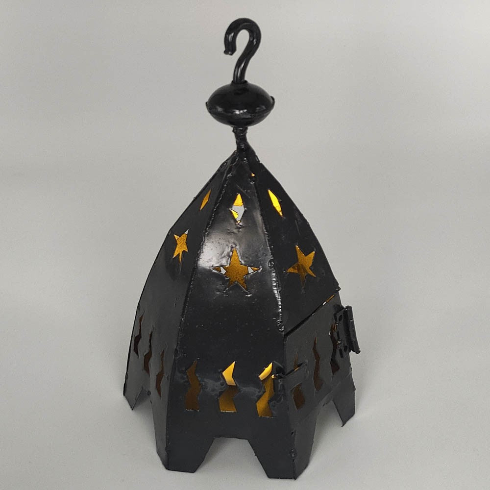 Farol Mini Hexagonal de Hierro para Vela - Forja Calada - 19 cm