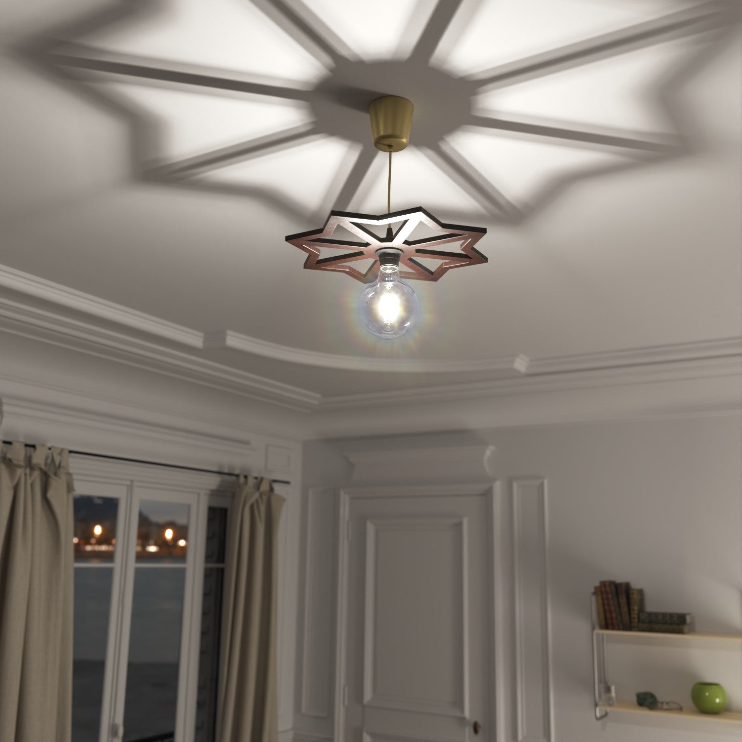 Lampara Techo Madera Celosia Árabe Decoración Andalusí - Artesanía Española - Modelo Qamarun