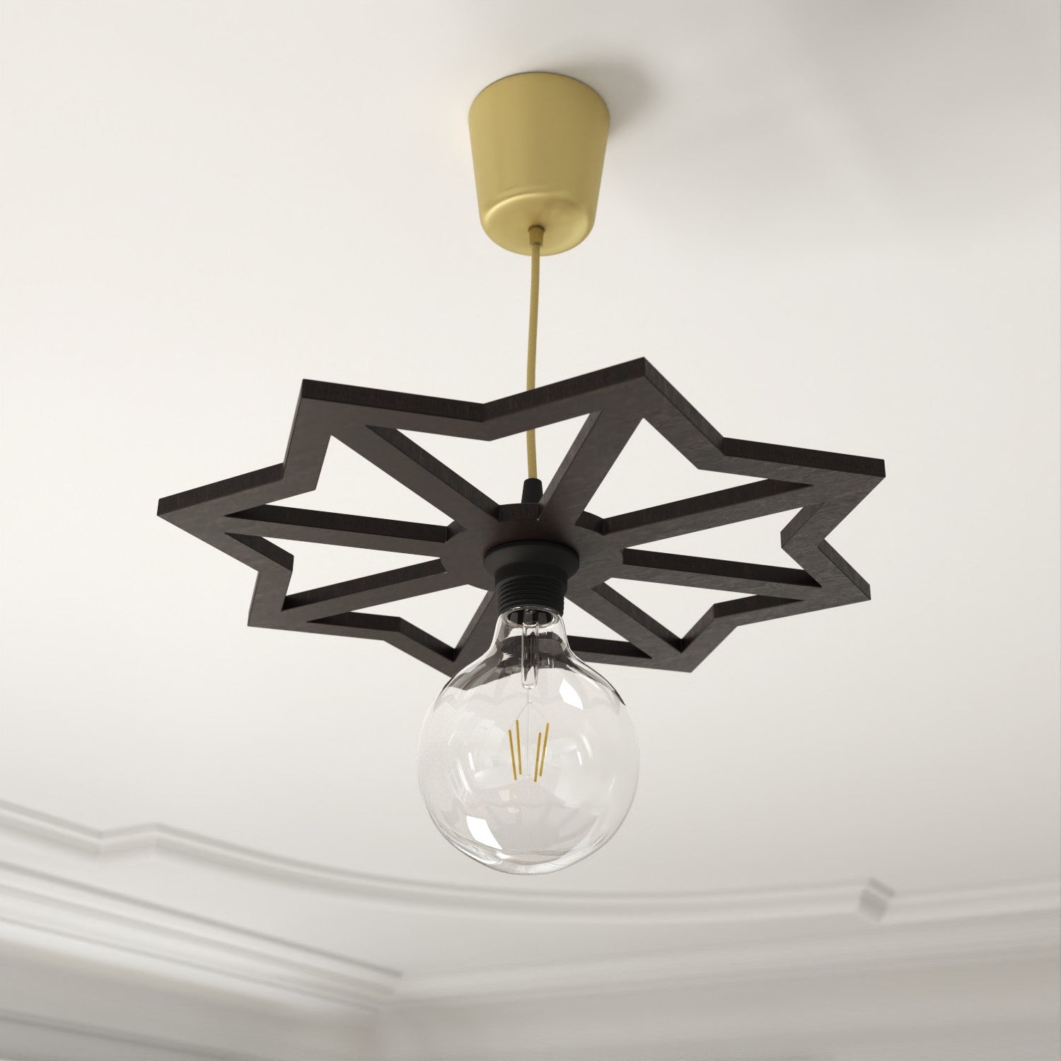 Lampara Techo Madera Celosia Árabe Decoración Andalusí - Artesanía Española - Modelo Qamarun