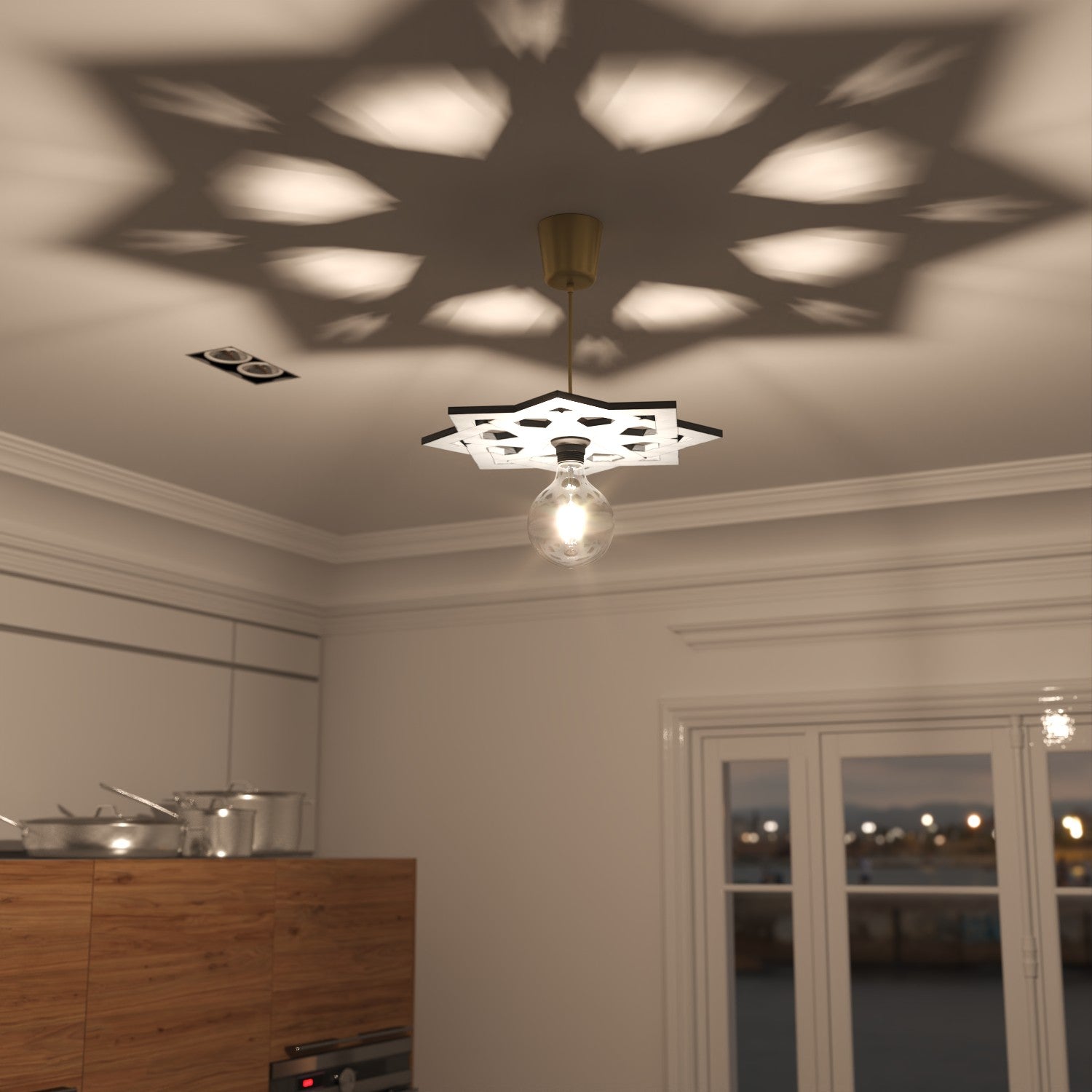 Lampara Techo Madera Celosia Árabe Decoración Andalusí - Artesanía Española - Modelo Jadila