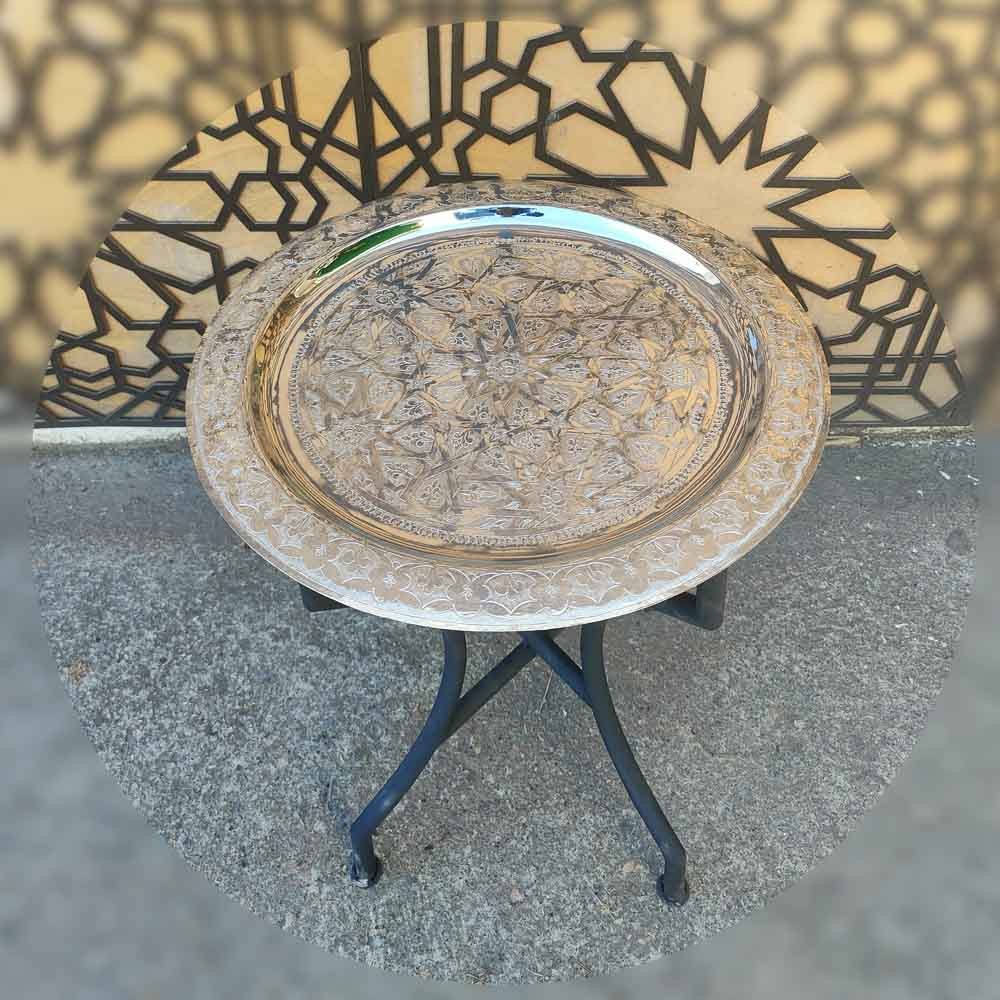Mesa Bandeja Marroquí Plateada Tallada a Mano - Decoración Andalusí - Modelo Sinia