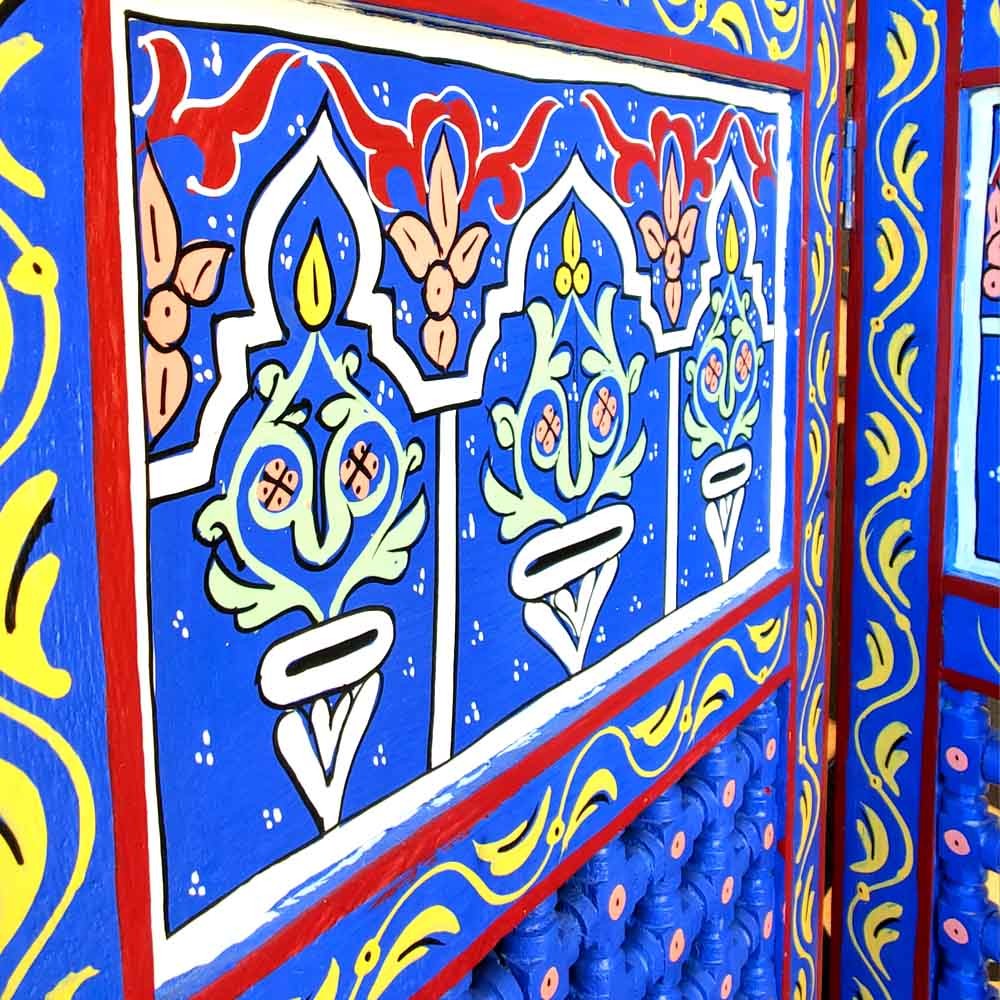 Biombo Separador de Madera Pintado a Mano - Artesanía Marroquí - Modelo Casa Blanca