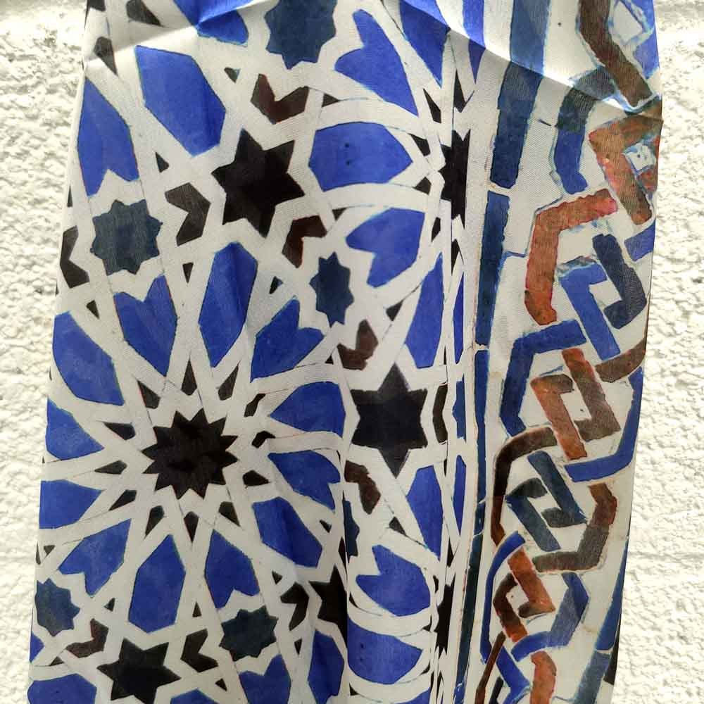 Pañuelo Turbante de Seda - Motivos Geométricos Granadinos - 145 x 65 cm -Modelo Handasiu