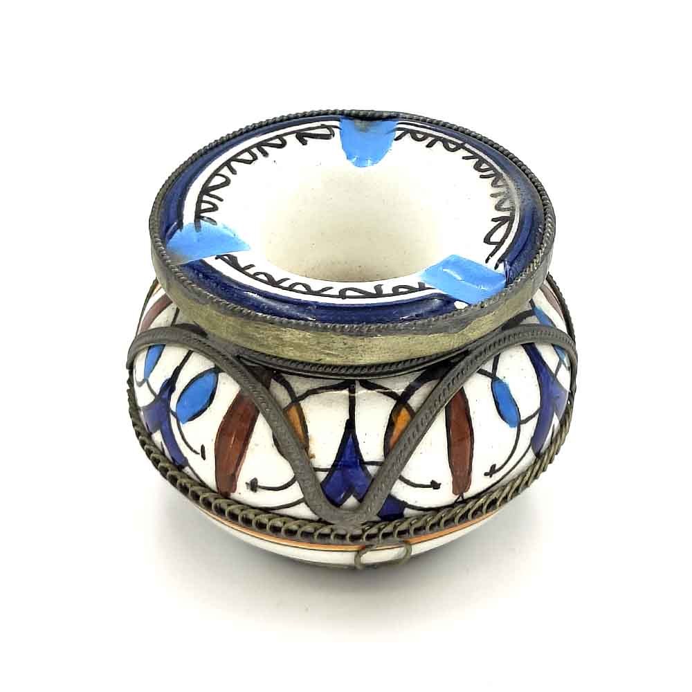 Cenicero de Agua Cerámica Pintada y Esmaltada Con Alpaca - Artesanía Marroquí - Modelo Albaka