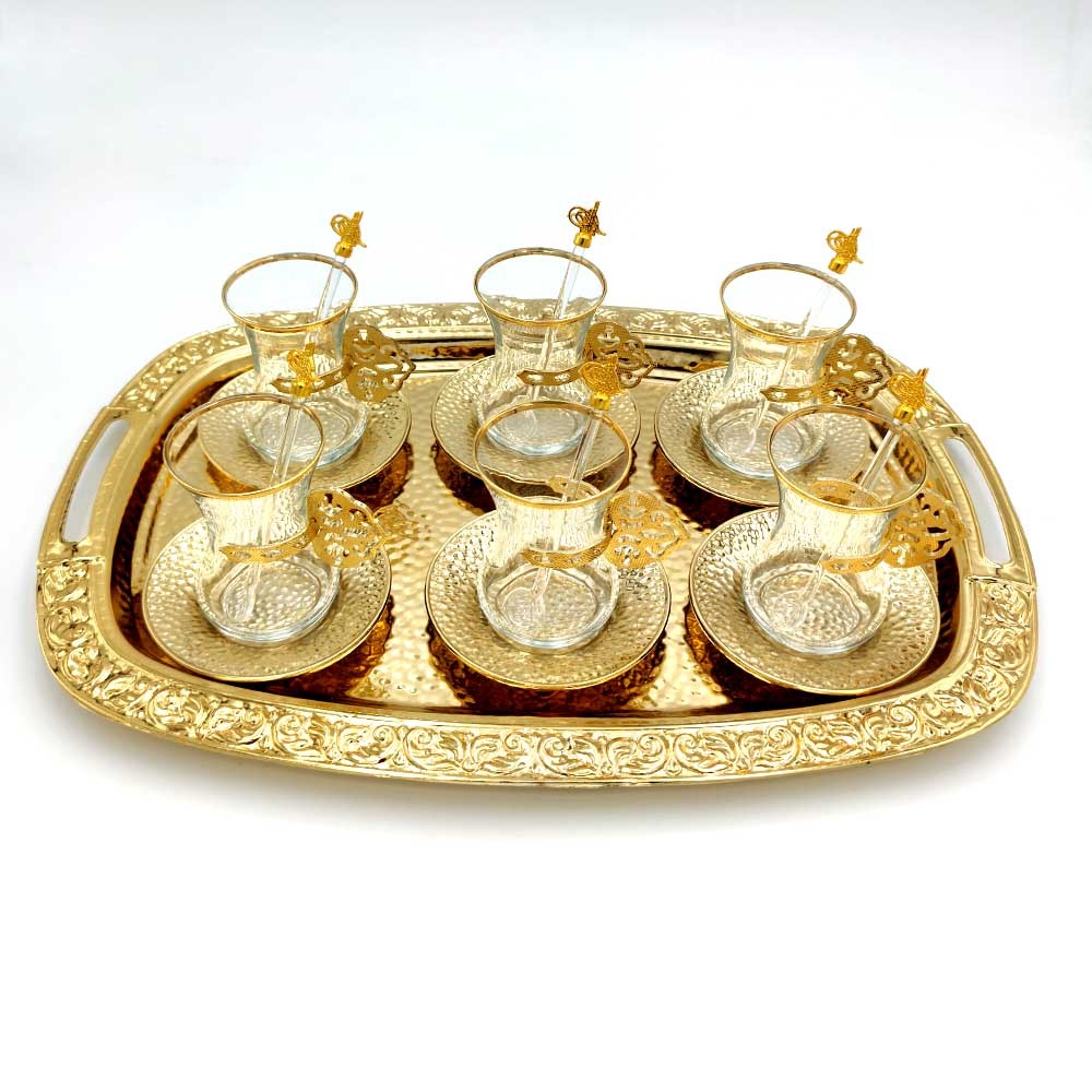 Set Juego de Vasos de Té Turcos con Bandeja Incluida - Decoración Turca Otomana - Modelo - Modelo Dalgic