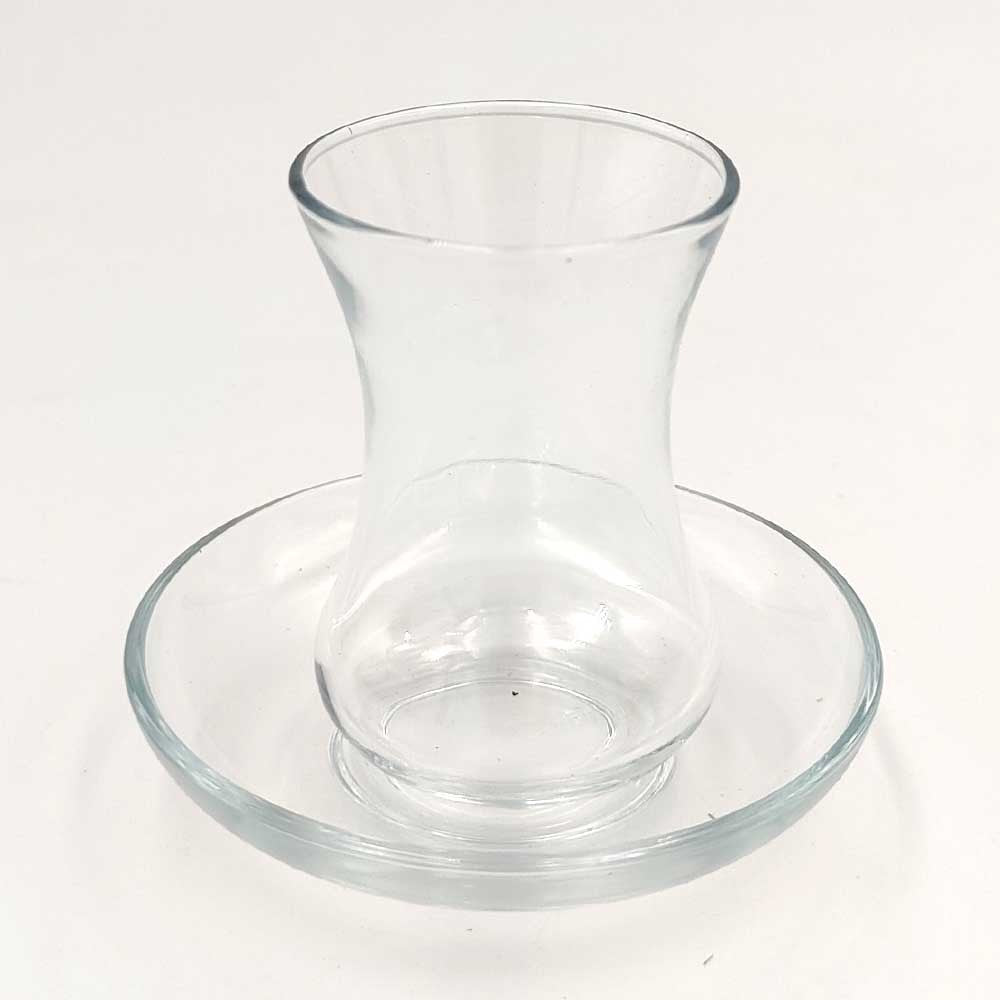 Juego 6 vasos de Té Turco + 6 Platitos - Cristal Templado - Decoración Turca Otomana- Modelo Zujaj