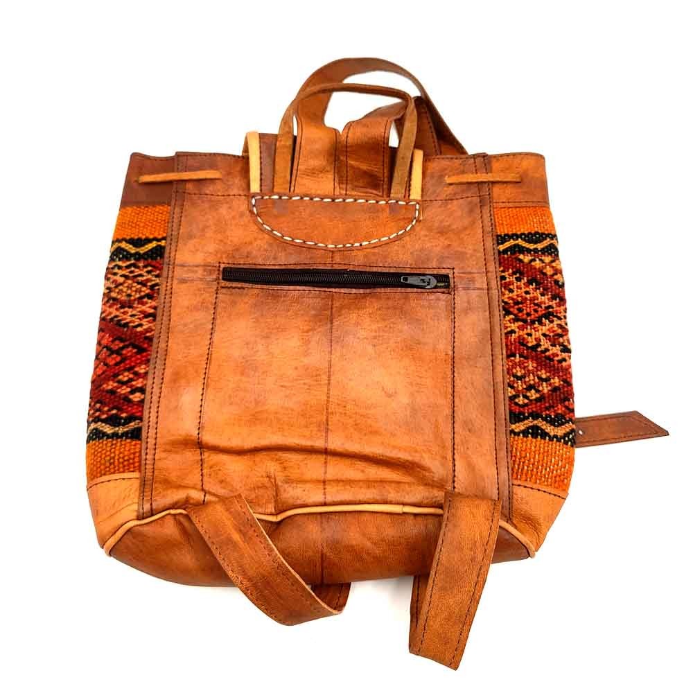 Mochila Cuero 100% y Tapiz Bereber - Unisex - Artesanía - Marroquinería - Modelo Zarbia