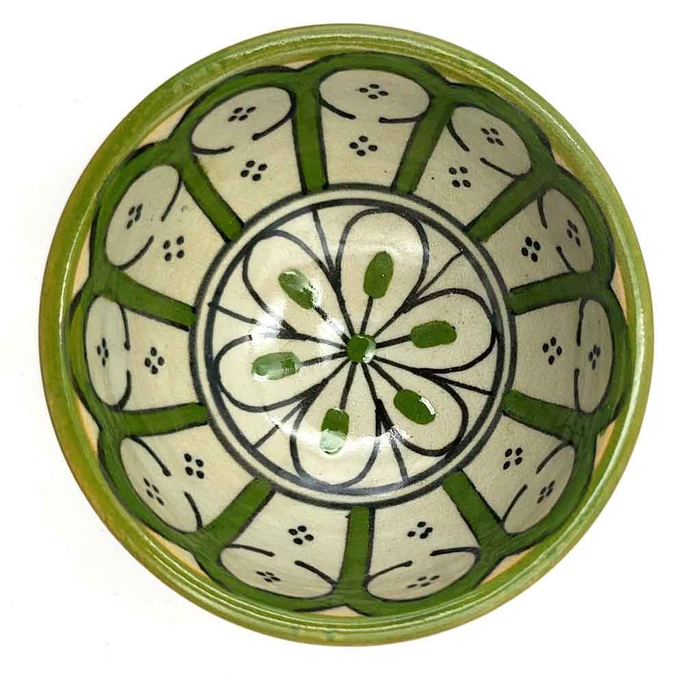 Cuenco Cerámica Artesanal - Color Verde Oliva - Artesanía Marroquí - Diseño Arcos Andalusís - Modelo Aqwas