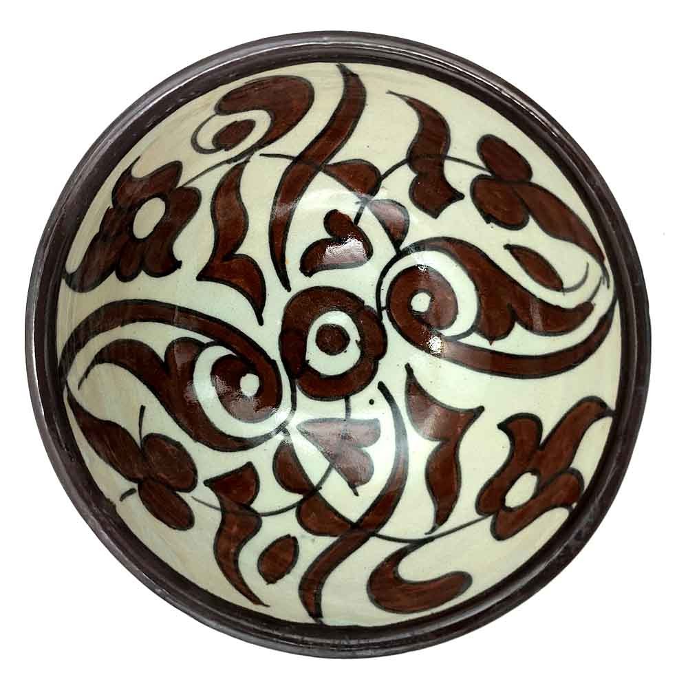 Cuenco/bol/Bowl Cerámica Artesanal - Color Marron - Artesanía Marroquí - Diseño Floral Andalusí - Modelo Tasaluq