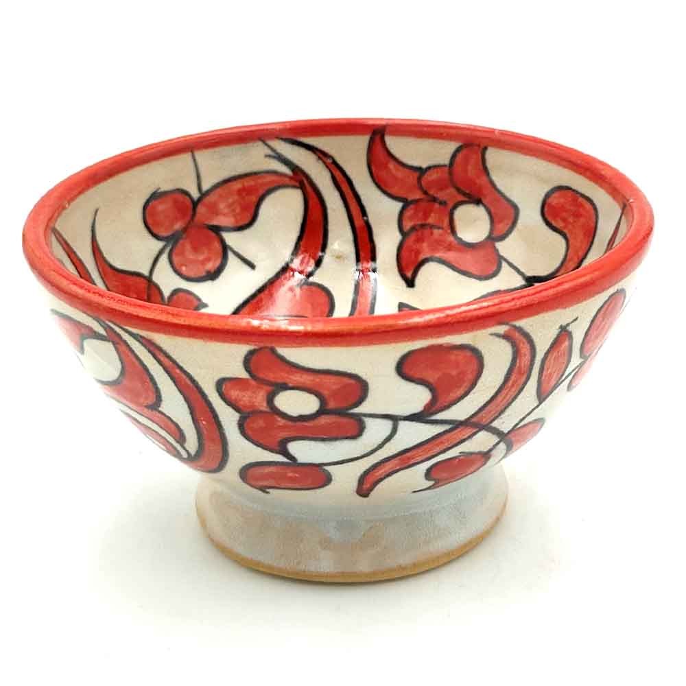 Cuenco/bol/Bowl Cerámica Artesanal - Color Rojo - Artesanía Marroquí - Diseño Floral Andalusí - Modelo Tasaluq