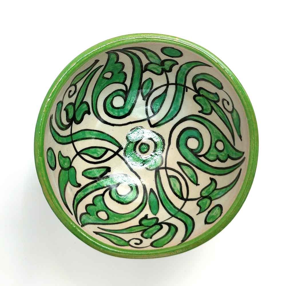 Cuenco/bol/Bowl Cerámica Artesanal - Color Verde Coral - Artesanía Marroquí - Diseño Floral Andalusí - Modelo Tasaluq