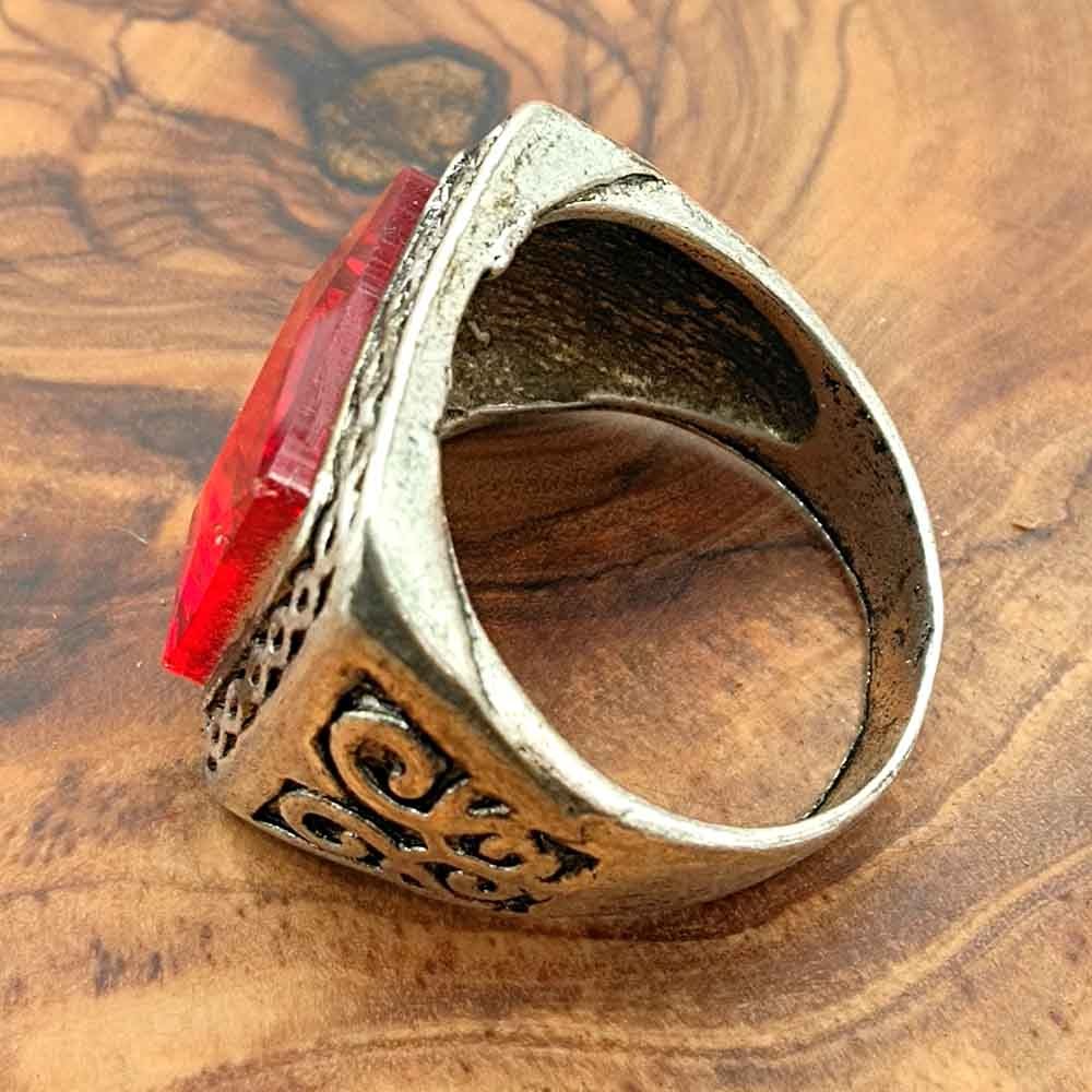Anillo unisex Aleación Inox - Piedra Roja - Estilo Medieval Gótico - Modelo Ashra Ahmar