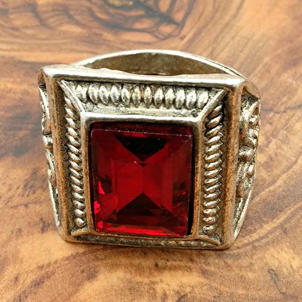 Anillo unisex Aleación Inox - Piedra Roja - Estilo Medieval Gótico - Modelo Ashra Ahmar