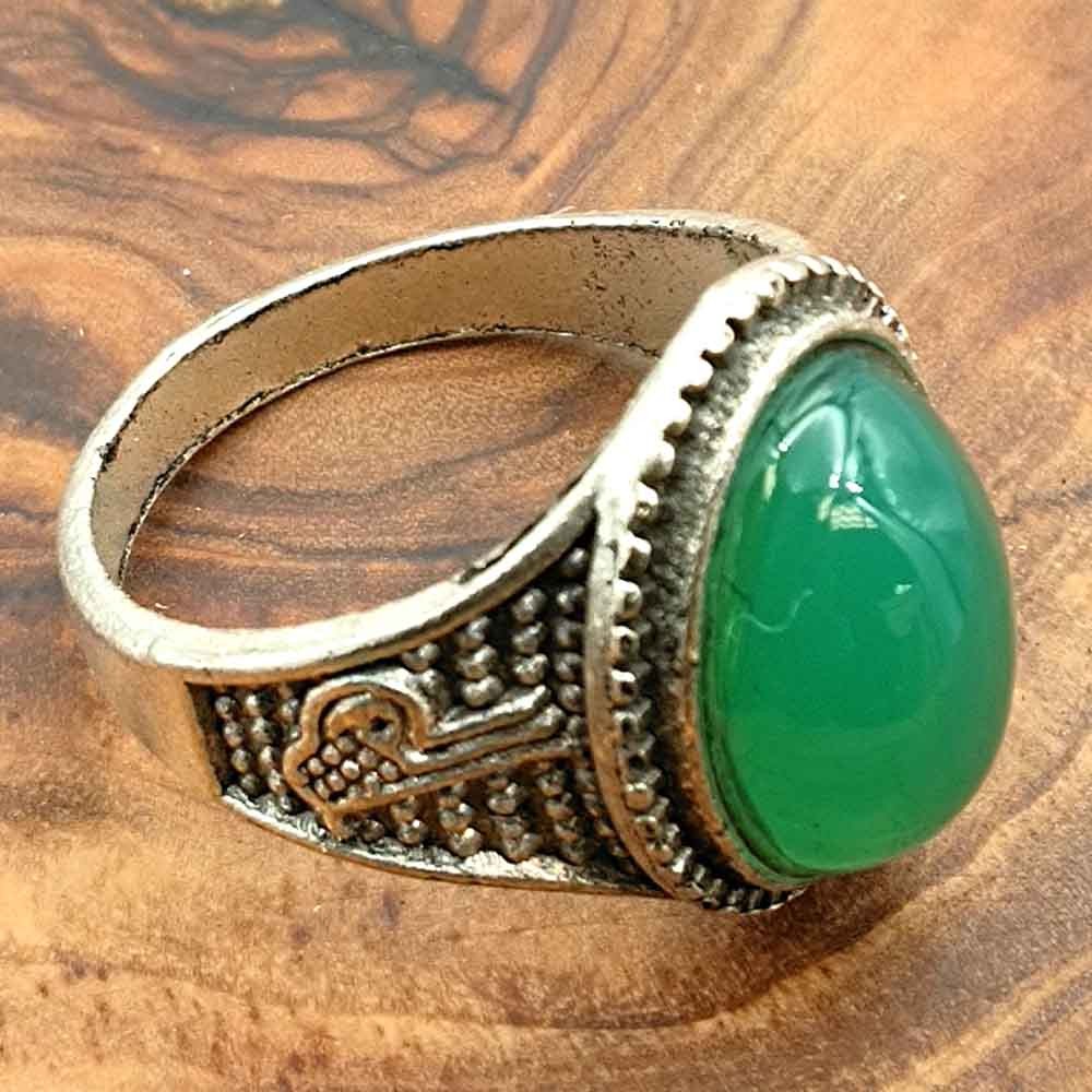 Anillo unisex Aleación Inox - Piedra Verde - Estilo Medieval Gótico - Modelo Ihda Ashra Akhdar