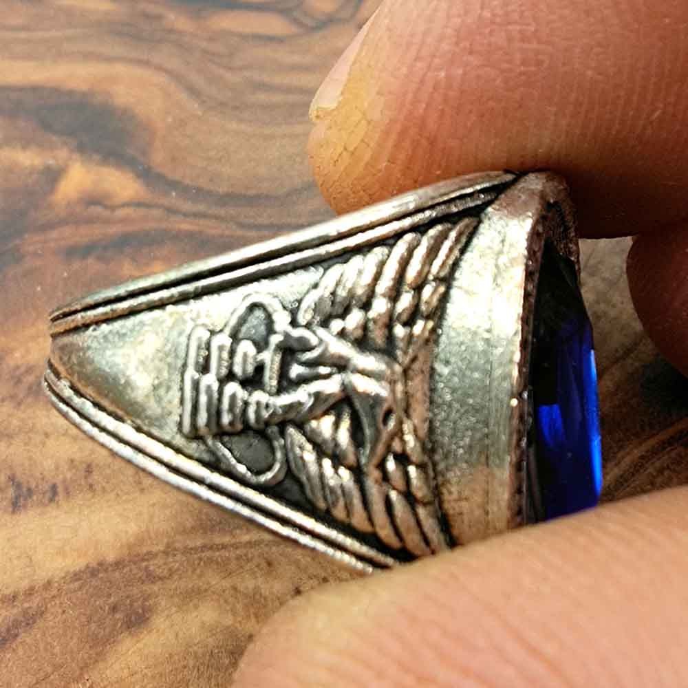 Anillo unisex Aleación Inox - Piedra Azul - Estilo Medieval Gótico - Modelo Zalaza Ashra Azrak