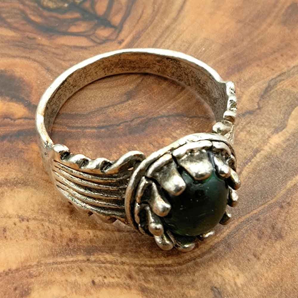 Anillo unisex Aleación Inox - Piedra Verde - Estilo Medieval Gótico - Modelo Arbaa Ashra Akhdar