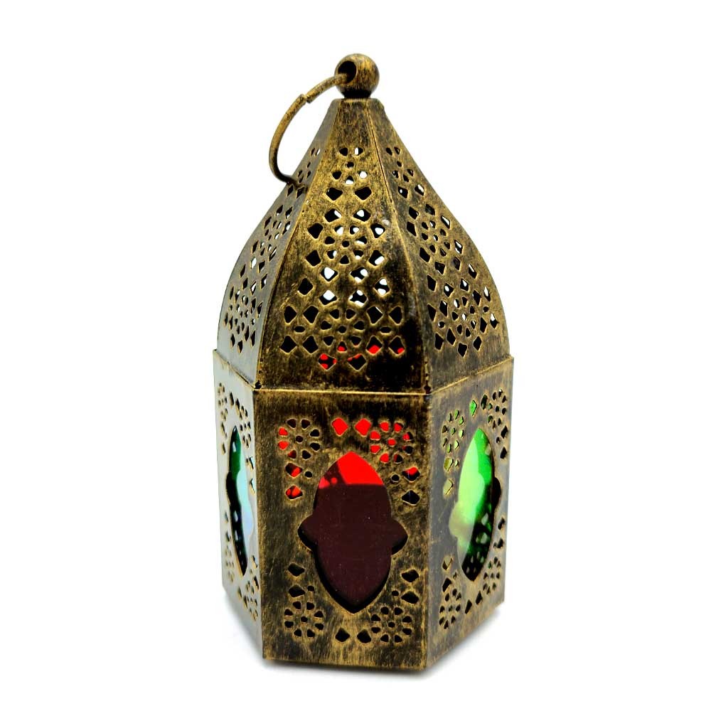 Farolillo Farol Portavelas - Cristales Multicolor - Modelo Fatuma