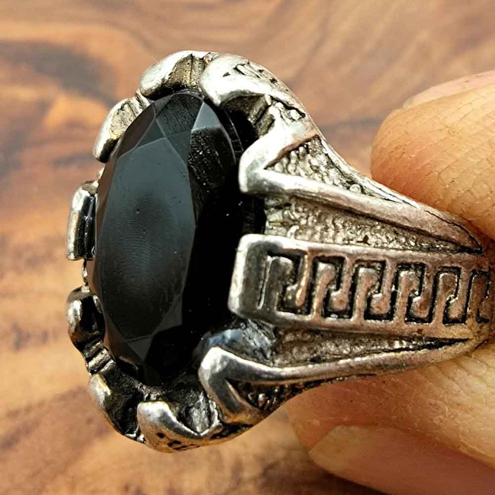 Anillo Unisex Aleación Inox - Piedra Negra - Estilo Medieval Gótico - Modelo Zamania Ashra Aswad