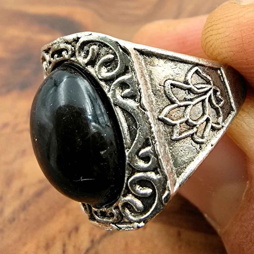 Anillo Unisex Aleación Inox - Piedra Negra - Estilo Medieval Gótico - Modelo Sitta Ashra Aswad