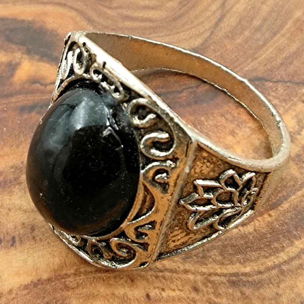 Anillo Unisex Aleación Inox - Piedra Negra - Estilo Medieval Gótico - Modelo Sitta Ashra Aswad