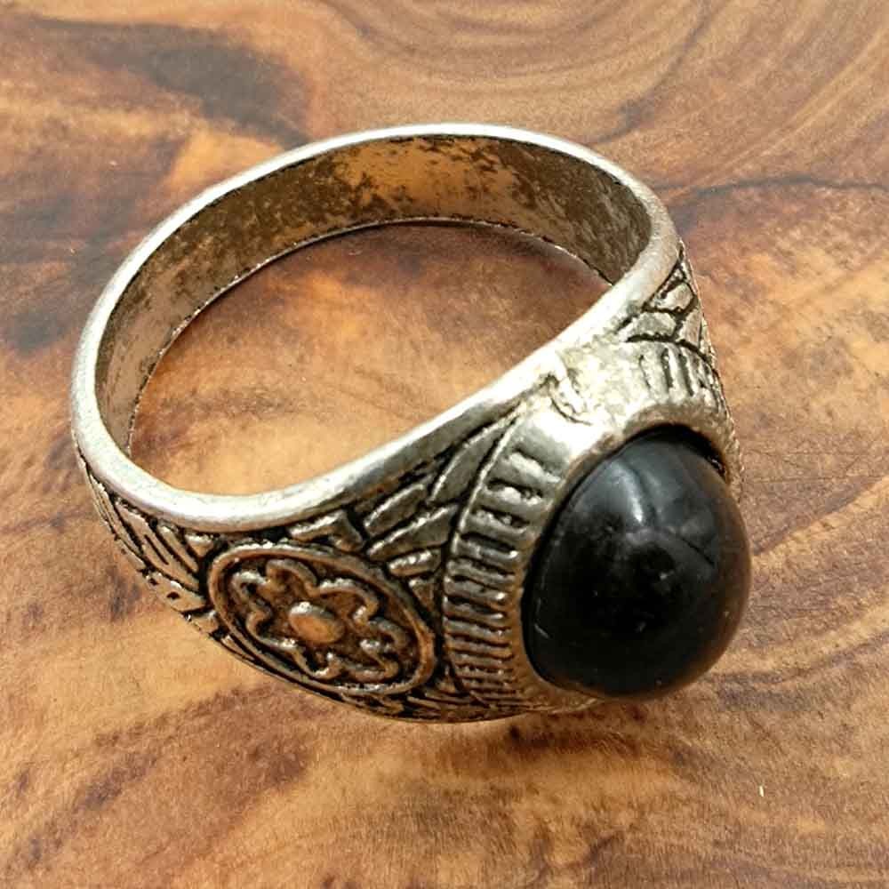 Anillo Unisex Aleación Inox - Piedra Negra - Estilo Medieval Gótico - Modelo Sitta Ashra Aswad