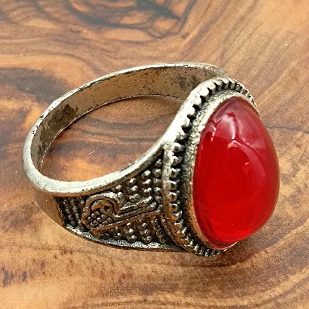Anillo Unisex Aleación Inox - Piedra Roja - Estilo Medieval Gótico - Modelo Ashrin Ahmar