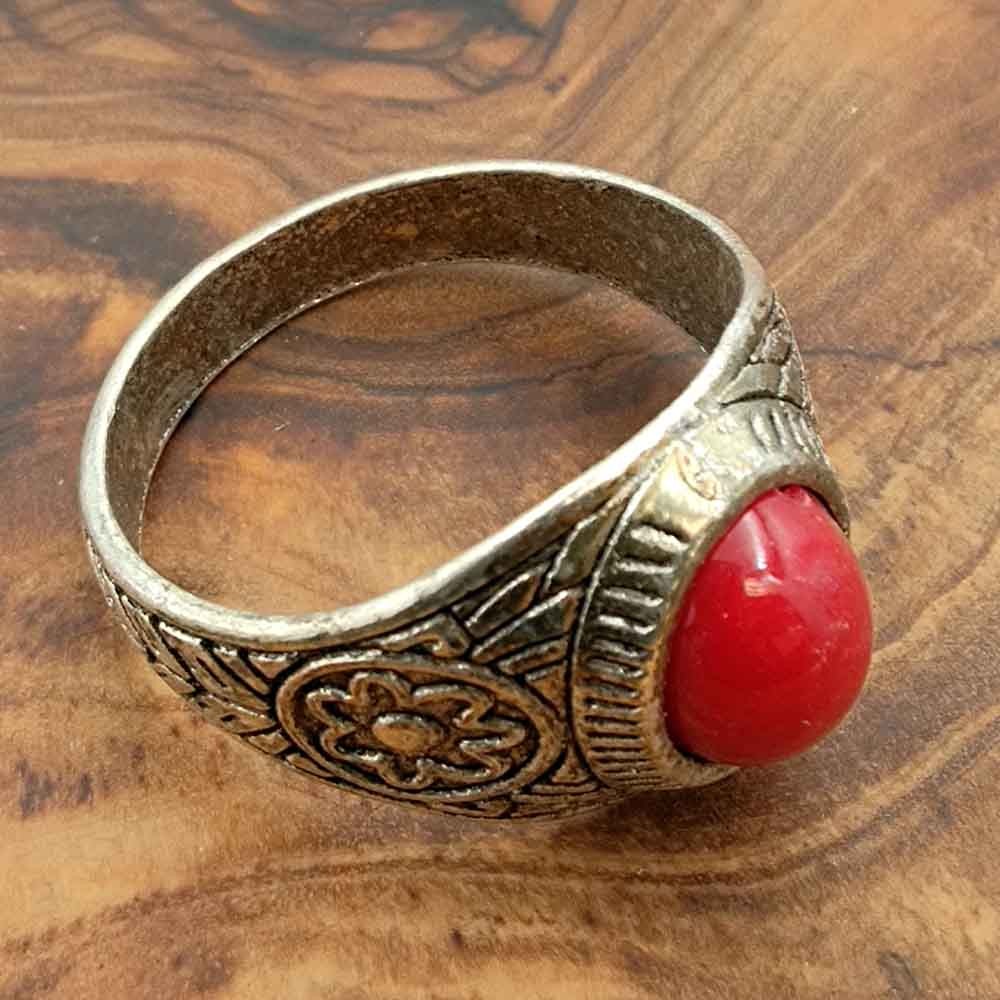 Anillo Unisex Aleación Inox - Piedra Roja - Estilo Medieval Gótico - Modelo Wahid Ashrin Ahmar