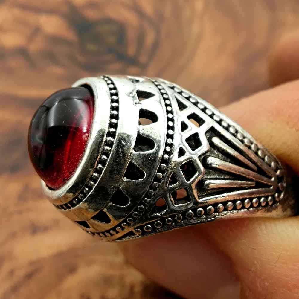 Anillo Unisex Aleación Inox - Piedra Roja - Estilo Medieval Gótico - Modelo Zalaza Ashrin Ahmar