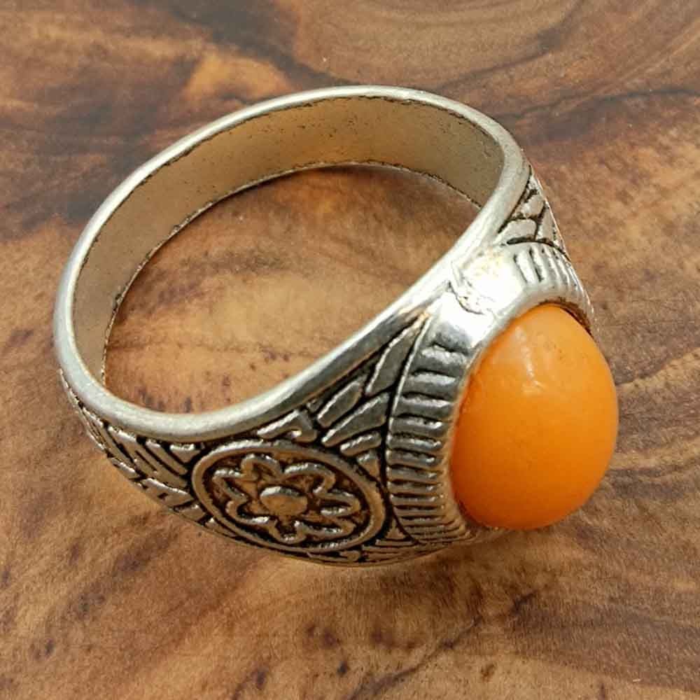 Anillo Unisex Aleación Inox - Piedra Amarilla - Estilo Medieval Gótico - Modelo zamania Ashrin Asfar