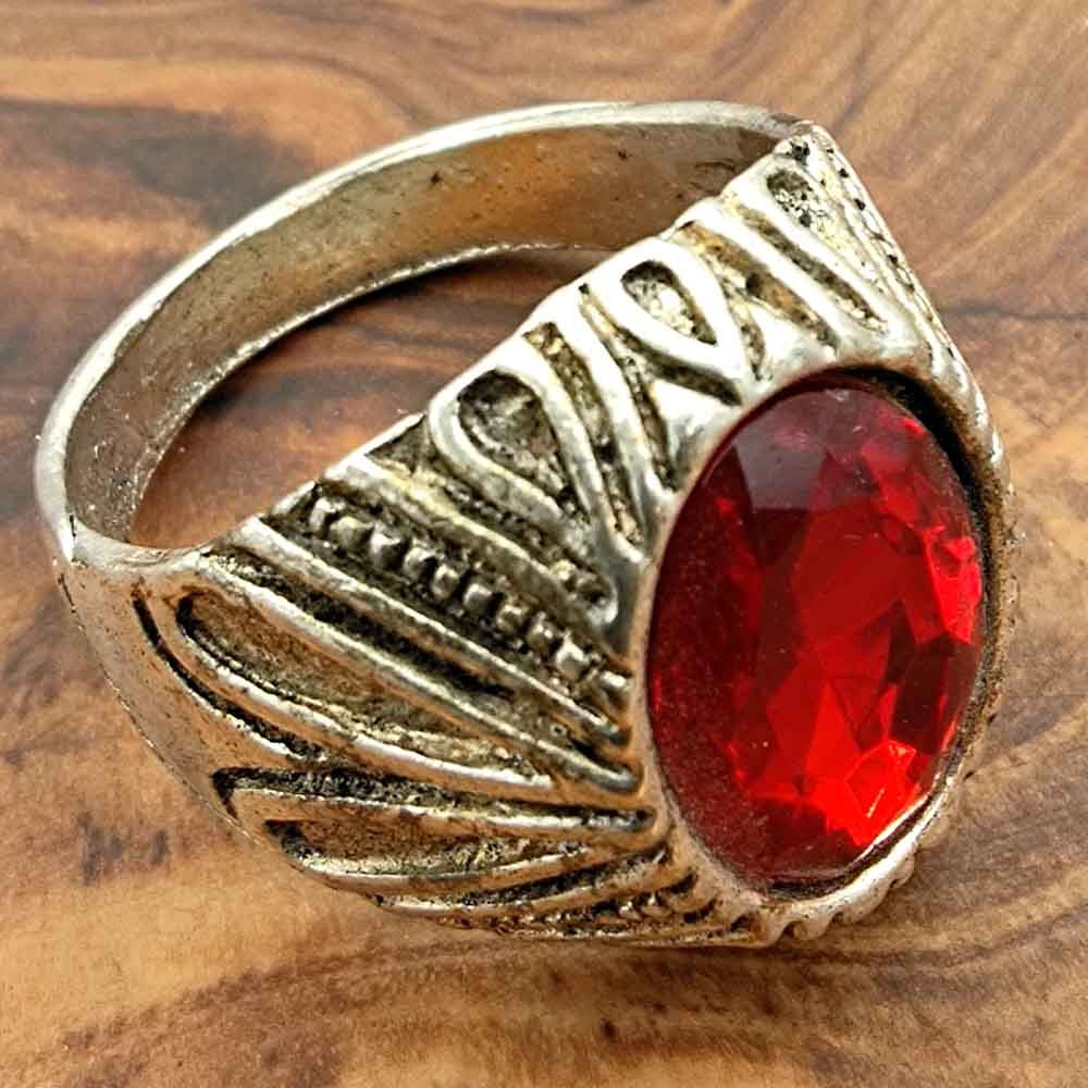 Anillo Unisex Aleación Inox - Piedra Roja - Estilo Medieval Gótico - Modelo Zamania Ahmar