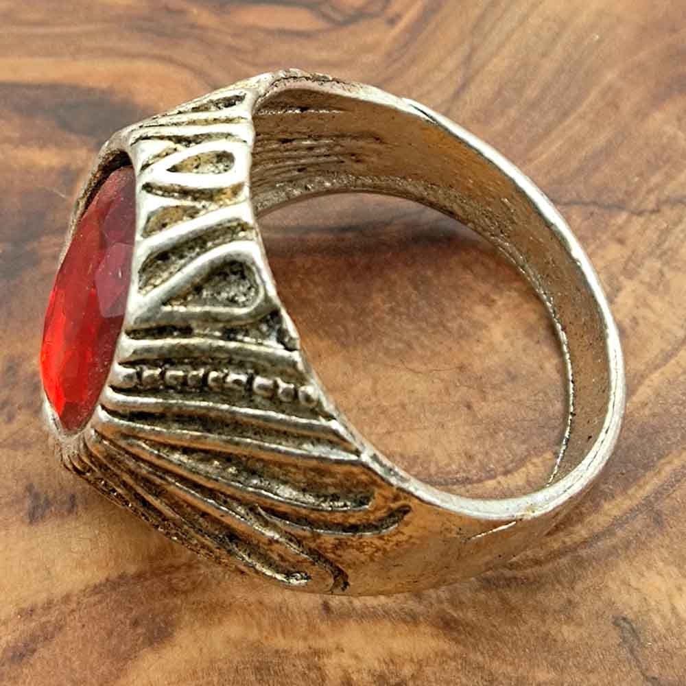 Anillo Unisex Aleación Inox - Piedra Roja - Estilo Medieval Gótico - Modelo Zamania Ahmar
